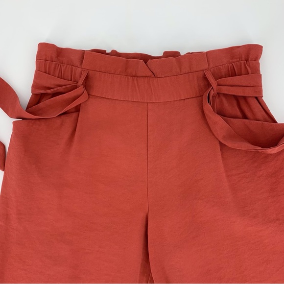 Zara trf Collection Tomato Red High Rise Paper Bag Waisted Ankle Pants, Large - Picture 3 of 15